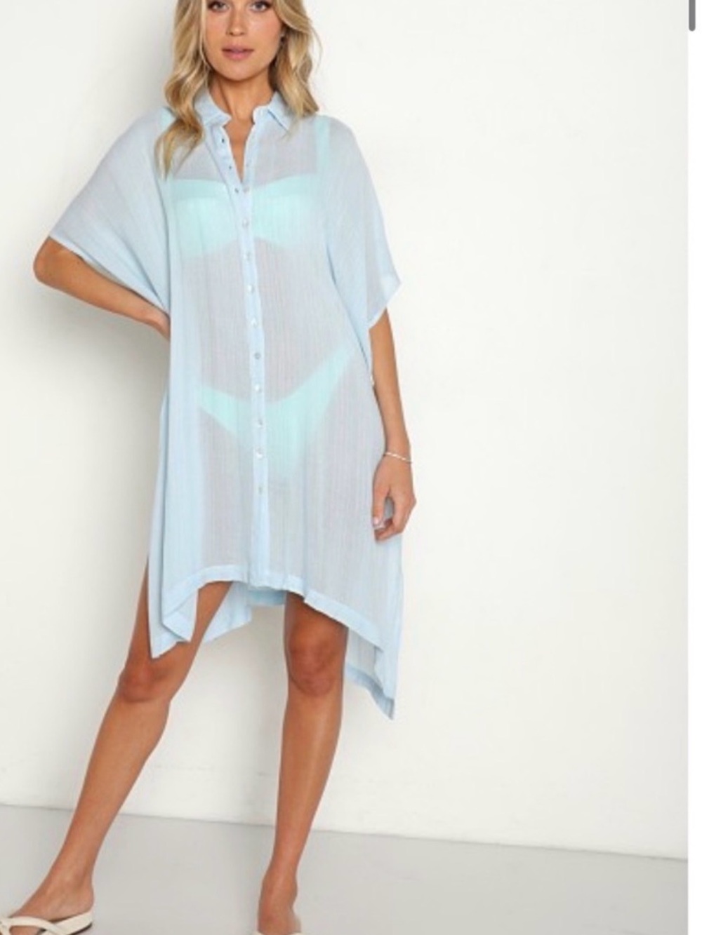 l*space Swim Cover-Up Resort Vacation Dress Blue Lightweight - Picture 2 of 6